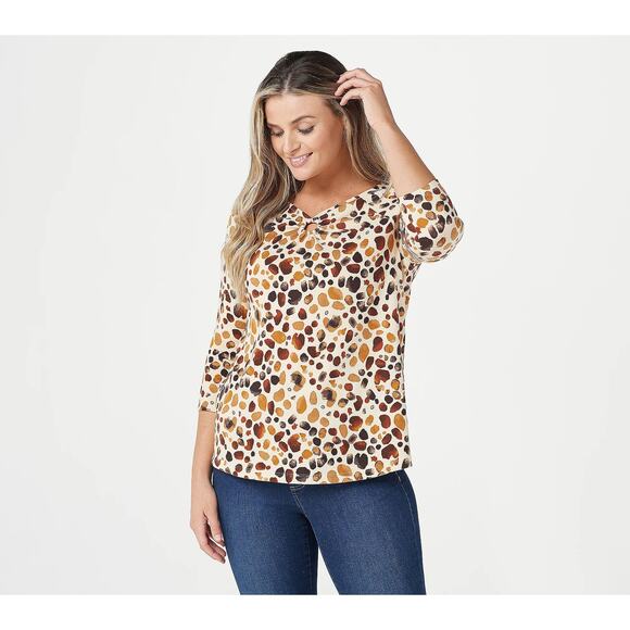Denim&Co Tops - Denim & Co Printed Heavenly Jersey 3/4-Sleeve Ring Top Linen XS New